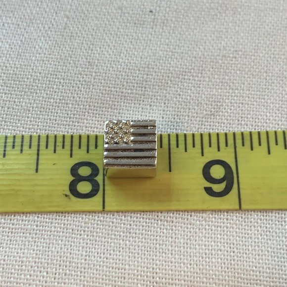 Solid Sterling Silver Stamped 925 American Flag Square Slide Charm - Picture 9 of 12
